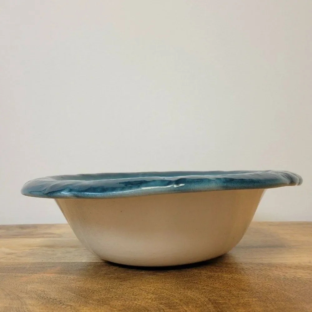 Handmade Ceramic Heavy Oval Ombre White And Deep Green Serving Bowl